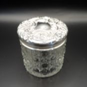 Antique Sterling Silver Lidded Cut Glass Vanity Jar Birmingham 1902