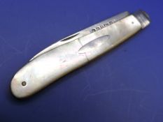Victorian Silver and Mother of Pearl Fruit Knife 1852