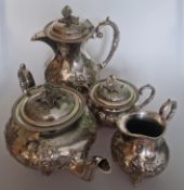A Silver Plated Tea Service Hand Chased by John Turton
