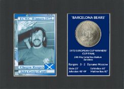 John Greig Barcelona Bears 1972 ECWC Mounted Card & Coin Gift Set.