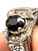 Men’s Designer Ring In Solid Silver With 2 Carat Heated Madagascar Sapphire and 0.40 Carat Natura...