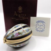 Vintage Limoges Dubarry Porcelain De France Egg In Asprey Gift Box