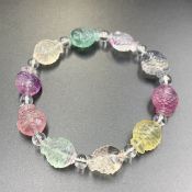 OTR-54, Awesome Natural Multi Colour Carved Fluorite Fish Beads Bracelet