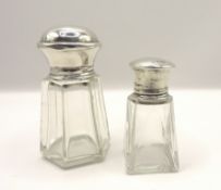 Pair Antique Sterling Silver Cut Glass Lidded Vanity Bottles