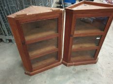 Two Wooden / Glass Corner Cabinets