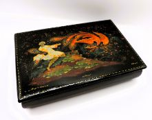Large Vintage Russian Hand Painted Lacquer Box Artist Signed