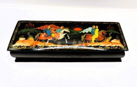 Vintage Russian Hand Painted Lacquer Box Artist Signed 15cm Long