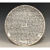 Grayson Perry RA (b.1960) The '100% Art Plate', The Sainsbury Centre Edition, Norwich, 21 cm , 20...