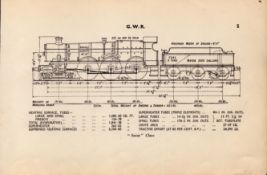 GWR Railway Saint Class Locomotive Detailed Drawing Diagram 85 Yrs Old Print.