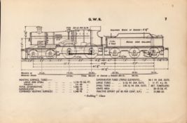 GWR Railway Bulldog Class Locomotive Detailed Drawing Diagram 85 Yrs Old Print.