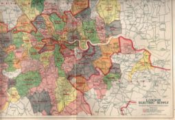 Bacons Vintage London Electric Supply Map West Ham, Chelsea, Fulham.
