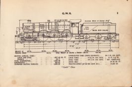 GWR Railway Castle Class Locomotive Detailed Drawing Diagram 85 Yrs Old Print.