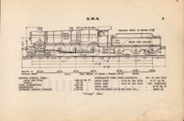 GWR Railway Grange Class Locomotive Detailed Drawing Diagram 85 Yrs Old Print.