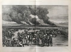 Zulu War the Burning of Ulundl after the Battle Antique 1879 Woodgrain Print.