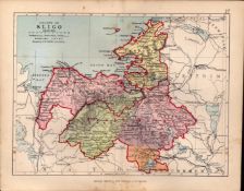 County of Sligo Ireland Antique Detailed 128 Years-Old Coloured Victorian Map.