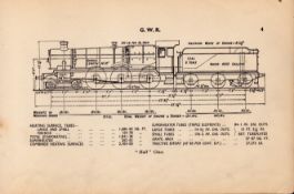 GWR Railway Hall Class Locomotive Detailed Drawing Diagram 85 Yrs Old Print.