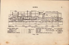 GWR Railway King Class Locomotive Detailed Drawing Diagram 85 Yrs Old Print.