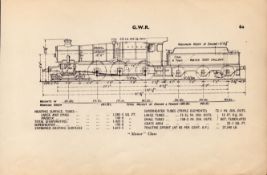 GWR Railway Manor Class Locomotive Detailed Drawing Diagram 85 Yrs Old Print.