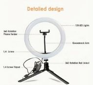 25.4cm LED Ring Fill Light With Tripod Stand and Phone Holder (Tem)