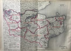 Antique 139 Years-Old Scarce Map County Kent 1885 Boundary Changes.