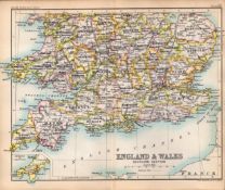 England & Wales South Area Double Sided 126 Years-old Antique 1896 Map.