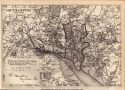 Antique 139 Yr-Old Scarce Map City of Southampton Boundary Changes 1885.