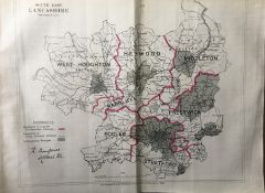 Antique 139 Years-Old Scarce Map South East Lancashire 1885 Boundary Changes.
