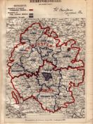 Antique 139 Years-Old Scarce Map of Herefordshire Boundary Changes 1885.