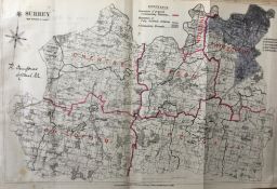 Antique 139 Years-Old Scarce Map County Surrey 1885 Boundary Changes.