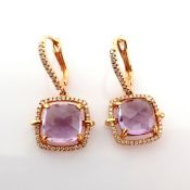 18K Rose Gold Earrings Detailed With Amethyst and Brilliant Diamonds