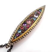 An Exquisite Brooch Or Necklace Detailed With Colour Stones, Brilliant Diamonds and Gold On Silve...