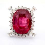 An Exquisite 18K White Gold Cluster Ring Detailed With 13.92 Ct Tourmaline and 1.87 Ct Brilliant...