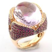 18K Rose Gold Ring Detailed With Ruby, Amethyst and Brilliant Diamonds