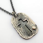 Cross Necklace Detailed With Brilliant Diamonds and 18K Gold On Silver