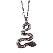 Snake Necklace Detailed With Brilliant Diamonds and 14K Gold On Silver.