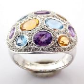 18K White Gold Ring Detailed With Semi Precious Stones and Brilliant Diamonds