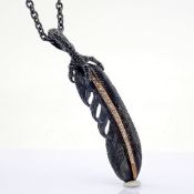 Feather Necklace Detailed With Brilliant Diamonds and Gold On Silver