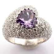 18K White Gold Ring. Detailed With 1.66 Ct Amethyst and 3.26 Ct Brilliant Diamonds.