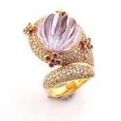 18K Rose Gold Ring Detailed With 12.54 Ct Amethyst and 1.98 Ct Brilliant Diamonds