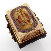 An Exquisite Bone and Ebony-Carved Ring Intricately Detailed With Topaz, Featuring A Reverse-Engr...