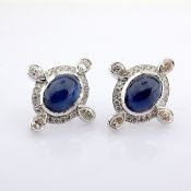 18K White Gold Earrings Detailed With Sapphire and Diamonds