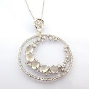 18K White Gold Necklace Detailed With Moonstone, Brilliant Diamonds and Gold