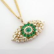 14K Large Evil Eye Necklace Detailed With Vibrant Emerald and Brilliant Diamonds
