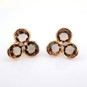 18K Rose Gold Earrings Detailed With Smoky Topaz and Brilliant Diamonds