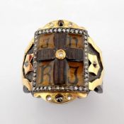 An Exquisite Hand-Made and Micro-Painted Cross Ring , Detailed With Brilliant Diamonds and Gold O...
