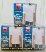 3 x Kirkland Men's Crew Neck White T-Shirts (Size: Medium/Pack of 6)