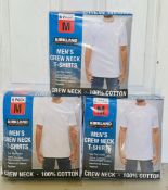 3 x Kirkland Mens Crew Neck White T-Shirts (Size: Medium/Pack of 6) New Sealed Packs