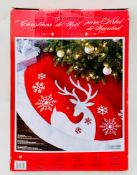 Christmas Tree Skirt Luxury Faux Fur Red Reindeer 1.6m 66 Inch New Sealed Box