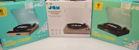 3 x Jam Audio Bluetooth Turntables With USB Digital Transfer. Tested and Boxed With Accessories.