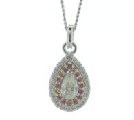 18ct White Gold Pear Cluster Claw Set Diamond and Pink Sapphire Pendant (PS0.38) (0.48) 0.84 Carats